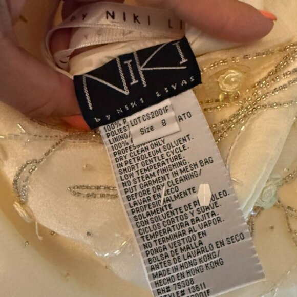 VTG Y2K Niki Livas Ivory Floral Sequin Overlay Maxi Dress 8 Cottagecore Prom - Picture 5 of 9